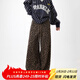 ICH MODE美式豹紋褲休閑女褲2025秋新款寬松闊腿直筒褲慵懶風(fēng) 咖色豹紋 XL