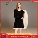 三彩2025冬季新款針織連衣裙花邊V領(lǐng)長(cháng)袖A字短裙修身氣質(zhì)M 經(jīng)典黑 L 165/88A