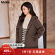 MsShe【100%綿羊毛】大碼女裝2025秋裝胖mm連帽雙面毛呢大衣外套 拿鐵色現貨 3XL