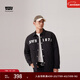 Levi's李維斯情侶同款字母印花翻領(lǐng)寬松美式復古休閑時(shí)尚夾棉外套 黑色 XL