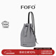FOFO條紋水手包女韓系原創(chuàng  )小眾設計師雙肩包包真皮抽繩斜挎水桶包 條紋