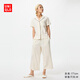 優(yōu)衣庫女裝AIRism棉混紡睡衣/短袖七分褲起居服482653 01 乳白色 L