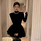 樂(lè )卡利赫本風(fēng)連衣裙春秋內搭芭蕾千金風(fēng)公主裙蓬蓬短裙打底半高領(lǐng)小黑裙 赫本風(fēng)連衣裙【XL  不帶珍珠鏈】