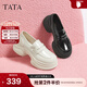 他她（TATA）休閑厚底樂(lè )福鞋女鞋淺口單鞋小皮鞋秋季新款 黑色 37
