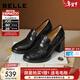 百麗（Belle）復古抓皺面羊皮樂(lè )福鞋女2026春新粗跟氣質(zhì)通勤單鞋B2948AA6 黑色 37 (235mm)