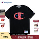 Champion冠軍短袖T恤2024夏季新款潮流復古刺繡印花上衣復古情侶 黑色 M
