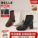 百麗（Belle）復古褶皺面時(shí)裝靴女冬季新款商場(chǎng)同款優(yōu)雅高跟短靴E5U1DDD5 黑色 37