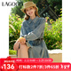 LAGOGO百搭長(cháng)袖牛仔連衣裙女拉谷谷春秋款純棉收腰百褶氣質(zhì)裙子 淺牛仔藍(N7) M