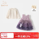 班喜迪女童連衣裙冬裝新款兒童公主裙寶寶周歲禮服秋冬加絨小童網(wǎng)紗裙子 紫色 90