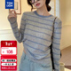 唐獅（TonLion）2025秋季女圓領(lǐng)撞色條紋套頭針織衫溫柔法式百搭減齡韓版休閑毛衣