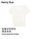 Henny Rue短袖T恤女夏季薄款含蠶絲混紡V領(lǐng)學(xué)院風(fēng)減齡麻花紋百搭肌理感上衣 純凈白 M