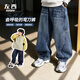 左西男童褲子保暖兒童秋冬季牛仔褲2025加絨彎刀褲 牛仔色 150