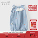 戴維貝拉（DAVE＆BELLA）夏款新品新生兒服裝嬰兒連體衣女寶寶哈衣 天藍色DBW14173-2A 80cm （建議身高73-80cm）