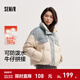 森馬（Semir）羽絨服女冬90絨子防潑水拼接牛仔oversize立領(lǐng)個(gè)性潮酷面包服 白藍色調（白鴨絨）00318 S