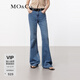 MO&Co.牛仔褲棉質(zhì)洗磨經(jīng)典藍色低腰喇叭褲及地長(cháng)褲復古百搭摩安珂 牛仔藍色 XL 29