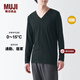 MUJI男式 棉冬季 V領(lǐng) 長(cháng)袖T恤 打底衫 肌底衣 秋衣 保暖內衣 黑色 L