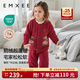 嫚熙（EMXEE）兒童家居服半邊絨男女童寶寶加厚加絨保暖睡衣套裝秋冬季 可可熊 酒紅色 前開(kāi) 90 cm （1-2歲，建議體重9.5-13kg）