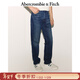 Abercrombie & Fitch【短版】美式仿舊水洗直筒牛仔褲長(cháng)褲25秋冬男裝KI131-5294 藍色 28 (175/70A)短版