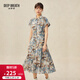 深呼吸DEEP BREATH女裝復古印花單排扣高腰中長(cháng)款碎花連衣裙A500178 油畫(huà)花 S (2)