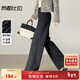 尚都比拉厚實(shí)保暖休閑褲女秋季高腰顯瘦直筒修身闊腿褲編織織帶通勤長(cháng)褲