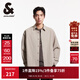 杰克·瓊斯（JACK&JONES）25年男裝秋季條紋商務(wù)休閑襯衫男寬松長(cháng)袖襯衣OVERSIZED薄外套 C11灰卡其 S