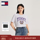 TOMMY JEANS春夏女裝純棉美式學(xué)院復古潮流徽章印花寬松圓領(lǐng)短袖T恤上衣 白色YBR M