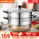 蘇泊爾（SUPOR）304不銹鋼蒸鍋雙層加厚復底湯鍋帶蒸籠燃氣電磁爐通用 【雙層加厚】旗艦款 28cm