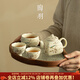 陶羽蘇打燒喜上枝頭四方壺陶瓷泡茶壺家用玻璃托盤(pán)茶杯主人杯功夫茶具 萱草鶯飛一壺三杯+海棠盤(pán)
