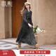 香影黑色碎花連衣裙女2026春季新款長(cháng)裙法式優(yōu)雅雪紡v領(lǐng)長(cháng)袖裙子 黑色 M 160/84A/95-110斤