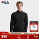 FILA 斐樂(lè )官方男子針織長(cháng)袖衫冬季新款時(shí)尚休閑半拉鏈基礎長(cháng)T 正黑色-BK XL 180/100A/XL