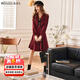 Olrain【5折】紅色連衣裙女裝新年戰袍春秋赫本風(fēng)綁帶收腰小紅裙子 紅色(第二批次） S