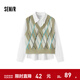 森馬（Semir）長(cháng)袖襯衫女冬季菱形格V領(lǐng)短背心易打理襯衣俏皮學(xué)院風(fēng)兩件套 白咖色調00315 L