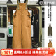 馬登工裝美式復古BF背帶褲男寬松直筒高腰男士休閑褲秋冬連體長(cháng)褲子 卡其黃 S