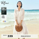 伊芙麗（eifini）蔣欣代言夏裝新款精致法式浪漫優(yōu)雅氣質(zhì)重工天絲襯衫式連衣裙女 白色 S 155/80A