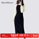 MeetMetro瑪依爾2025秋季新撞色拼接不規則開(kāi)叉修身包臀連衣裙女 黑色【現貨閃電發(fā)】 S
