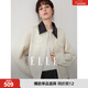 ELLE法式撞色翻領(lǐng)短款夾克式外套女2025冬季新款休閑通勤獨特上衣 米白 L