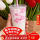 樂(lè )扣樂(lè )扣（LOCK&LOCK）雙層吸管塑料杯趣味櫻花夏日暢飲便攜水杯750ML白色（贈吸管刷）