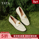 他她（TATA）平底樂(lè )福鞋小金豆2025秋季新款女白色小皮鞋單鞋女 米白 38