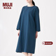 MUJI MUJI 女式 印度棉 靛藍染色雙層紗織 圓領(lǐng)連衣裙 BCL02A0S 海軍藍 XS-S