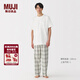 MUJI男式雙層紗織棉質(zhì)家居服套裝男士睡衣25年夏季 FB0Z7A5S 淡灰色格紋 L (上裝175/100A，下裝175/88A)