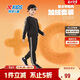 特步（XTEP）兒童童裝復古學(xué)院風(fēng)密熱絨撞色織帶針織保暖套裝 正黑色 150cm