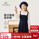 英氏（YEEHOO）女童連衣裙兒童裙子中大童裝長(cháng)裙假兩件淑女學(xué)院洋裝春 深藍 170