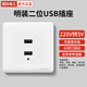 國際電工86型明裝usb插座面板工地2二4四口36v伏暗裝220v轉5v手機充電插座 明裝二位USB插座【220V轉5V】