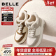 百麗（Belle）撞色高幫鞋女冬季新款商場(chǎng)同款厚底增高加絨休閑板鞋E6T1DDD5 米色/灰-厚絨 37 (235mm)