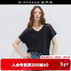 佐丹奴設計師款短袖T恤女夏季寬松鏤空蕾絲插肩V領(lǐng)上衣女18325210