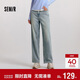 森馬（Semir）森柔牛仔|牛仔褲女抓毛闊腿褲街頭個(gè)性冬季寬松長(cháng)褲103724124001B