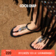 COOLCHAP25新款涼鞋女軟底海邊歐式旅游沙灘涼鞋夾趾平跟時(shí)裝羅馬度假鞋 秘境黑（新版） 正碼正拍 38