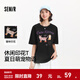 森馬（Semir）短袖t恤女中長(cháng)款寬松顯瘦萌寵印花上衣2025夏裝新款透氣套頭衫 黑色90001-戴珍珠項鏈的小貓 M