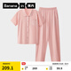 蕉內棉棉500E睡衣女士5A抑菌棉莫翻領(lǐng)短袖長(cháng)褲夏季短褲家居服情侶套裝 【女士長(cháng)褲】氮粉 M