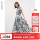 朗姿法式氣質(zhì)純棉碎花收腰POLO領(lǐng)短袖連衣裙女夏季新款裙子 巴黎藍色 2XL